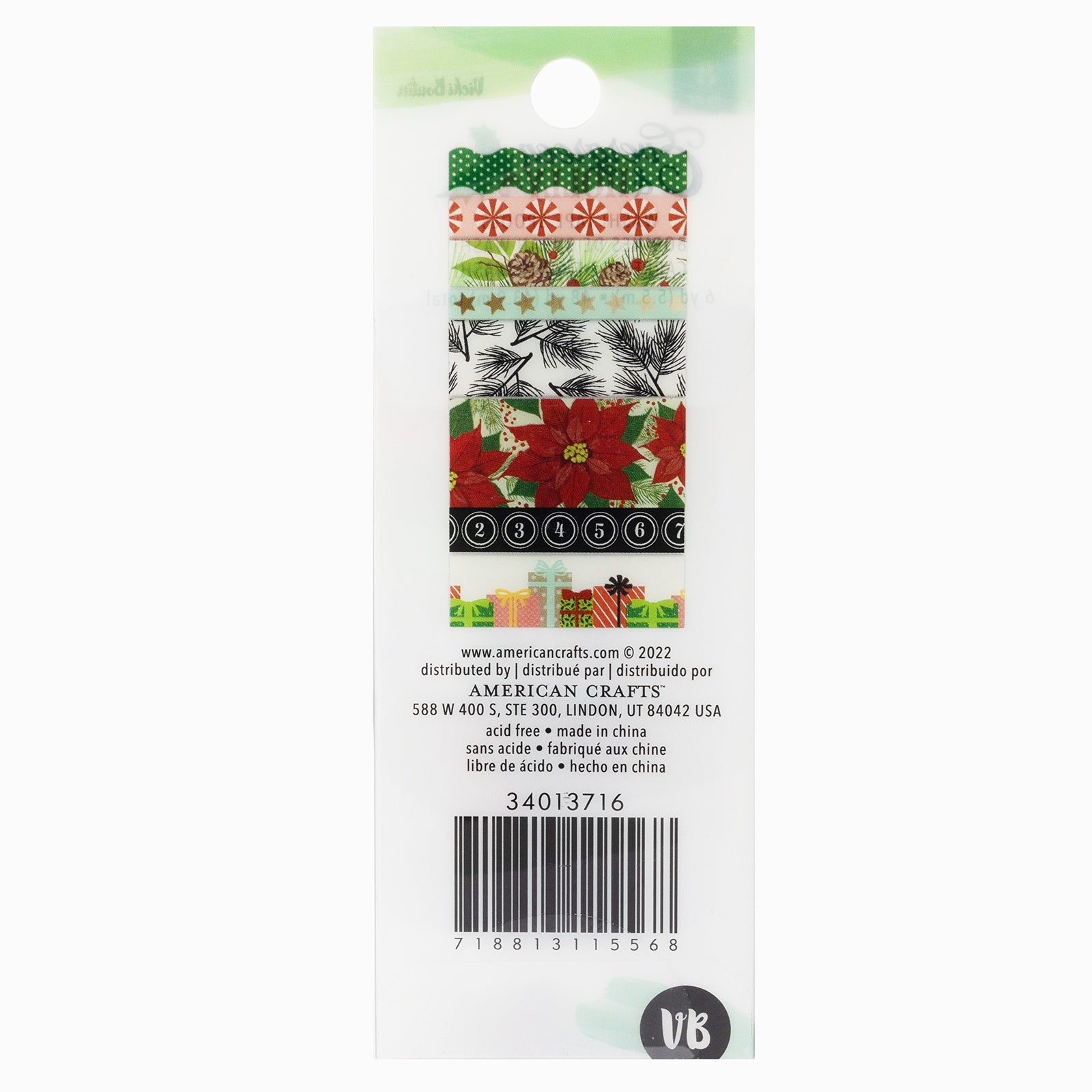 Vicki Boutin Evergreen & Holly Washi Tape with Gold Foil Accents - 8pcs
