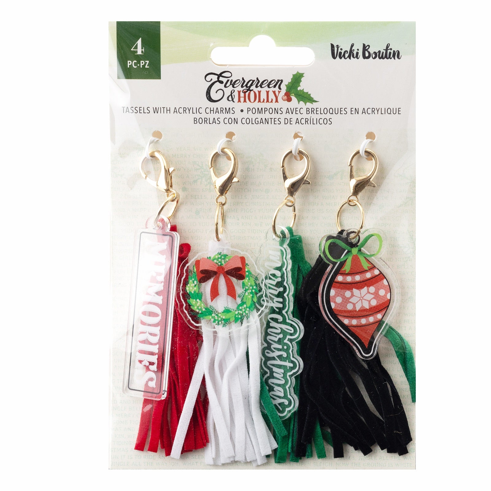 Vicki Boutin Evergreen & Holly Tassels with Charms - 4pcs