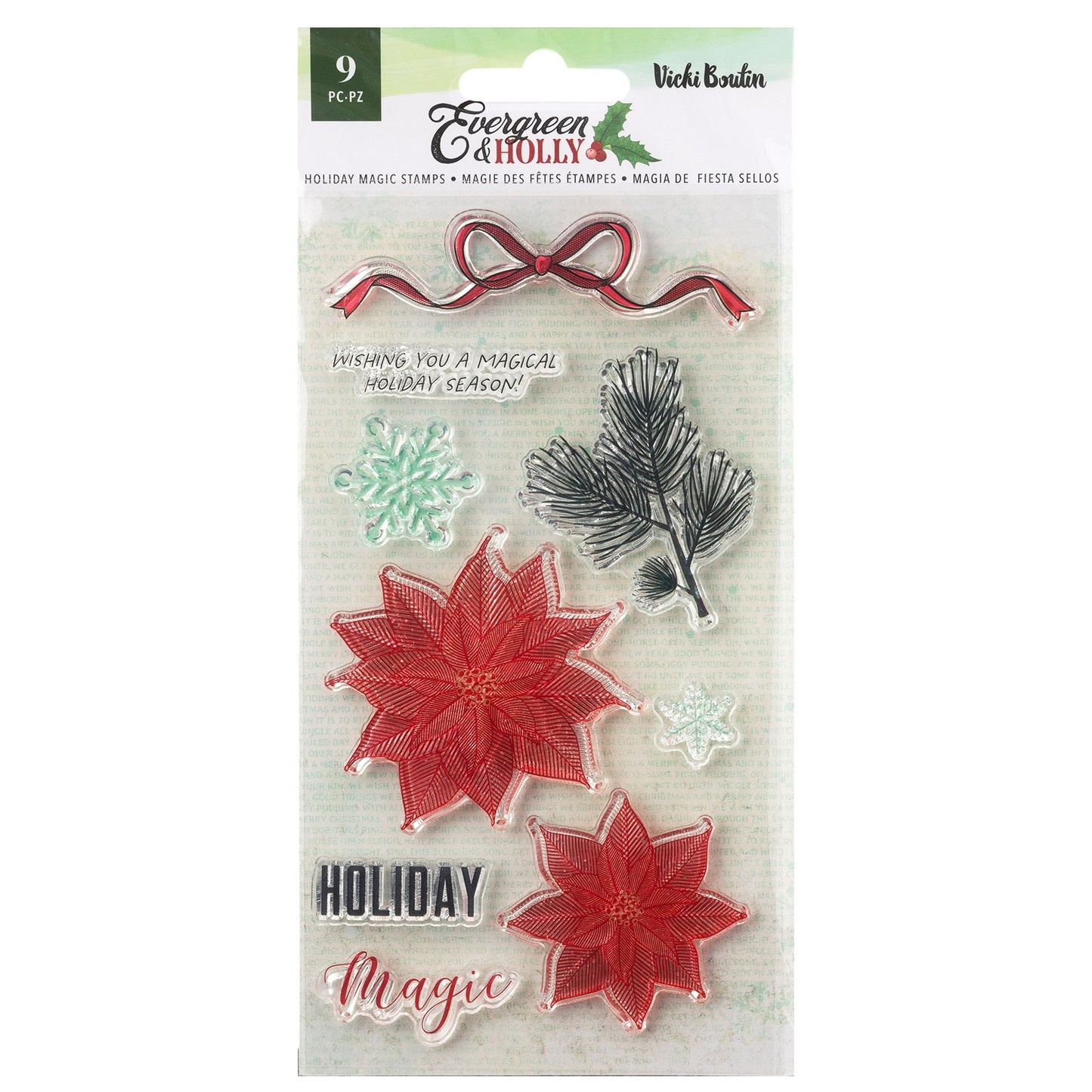 Vicki Boutin Evergreen & Holly Clear Stamps 12/Pkg-Holiday Magic