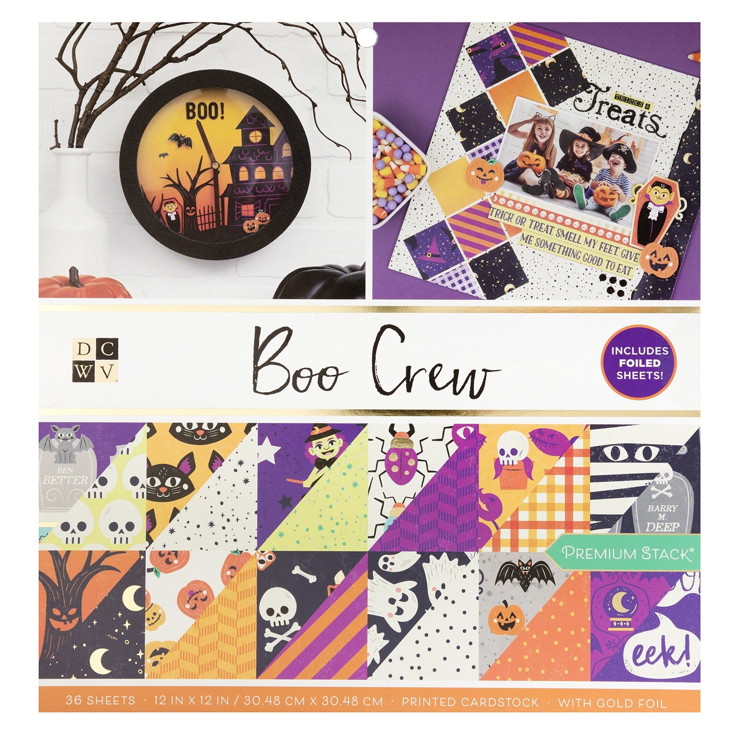 DCWV Double-Sided Cardstock Stack 12"X12" 36/Pkg-Boo Crew, W/Gold Foil
