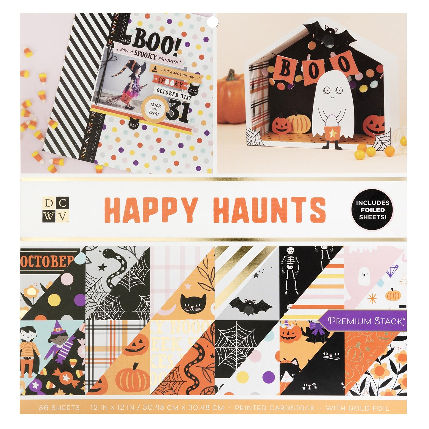 DCWV Double-Sided Cardstock Stack 12"X12" 36/Pkg-Happy Haunts, W/Copper Foil
