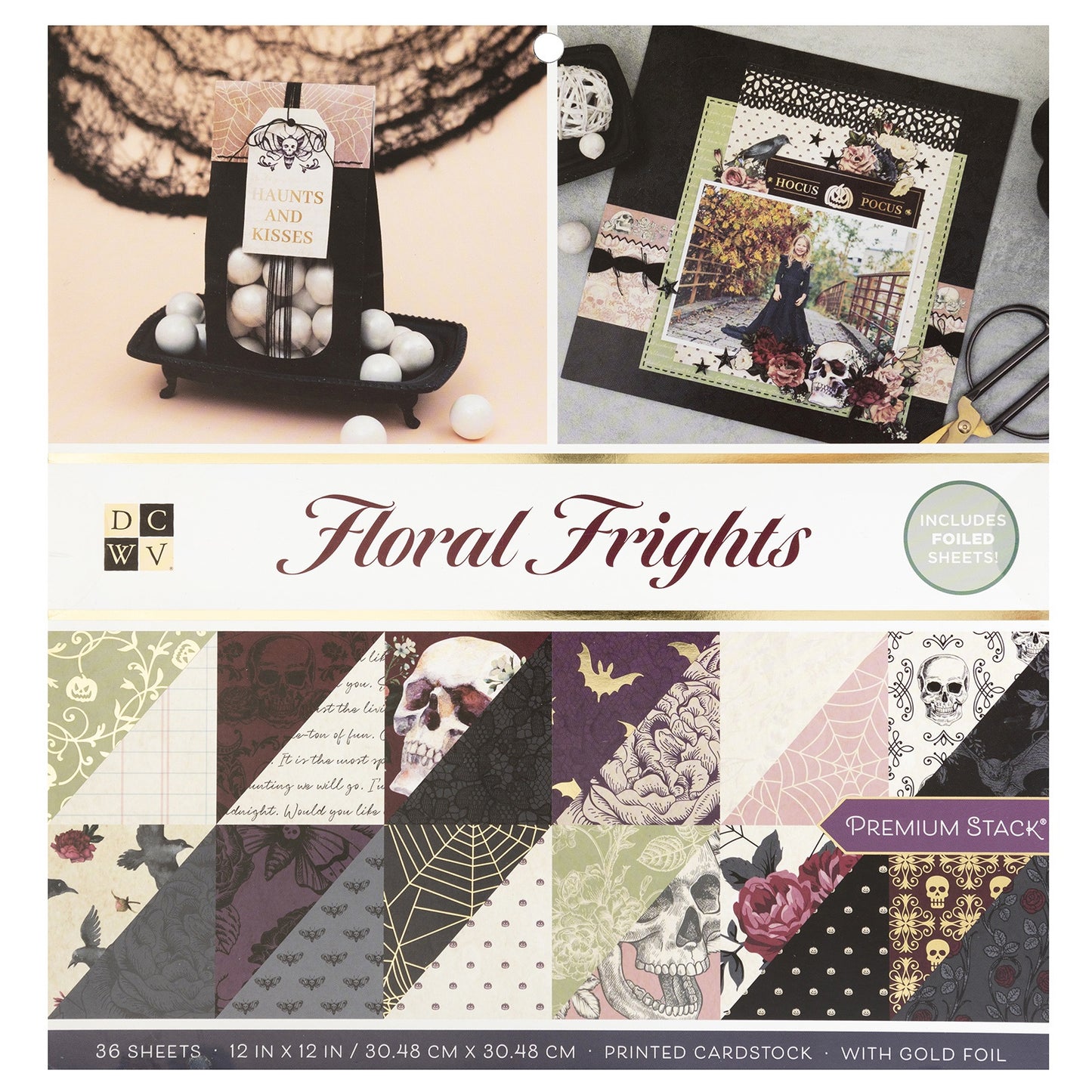 DCWV Double-Sided Cardstock Stack 12"X12" 36/Pkg-Floral Frights, W/Gold Foil
