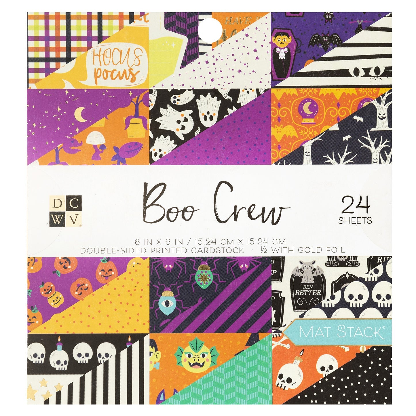 DCWV Double-Sided Cardstock Stack 6"X6" 24/Pkg-Boo Crew, W/Gold Foil