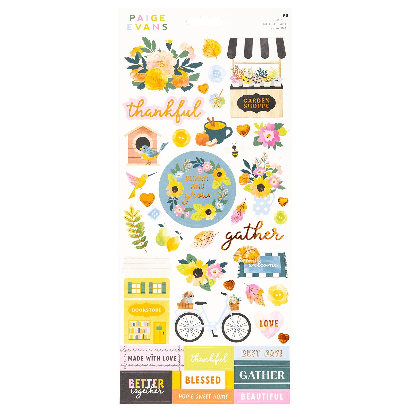 Paige Evans Garden Shoppe Accents & Phrases Stickers with Copper Foil