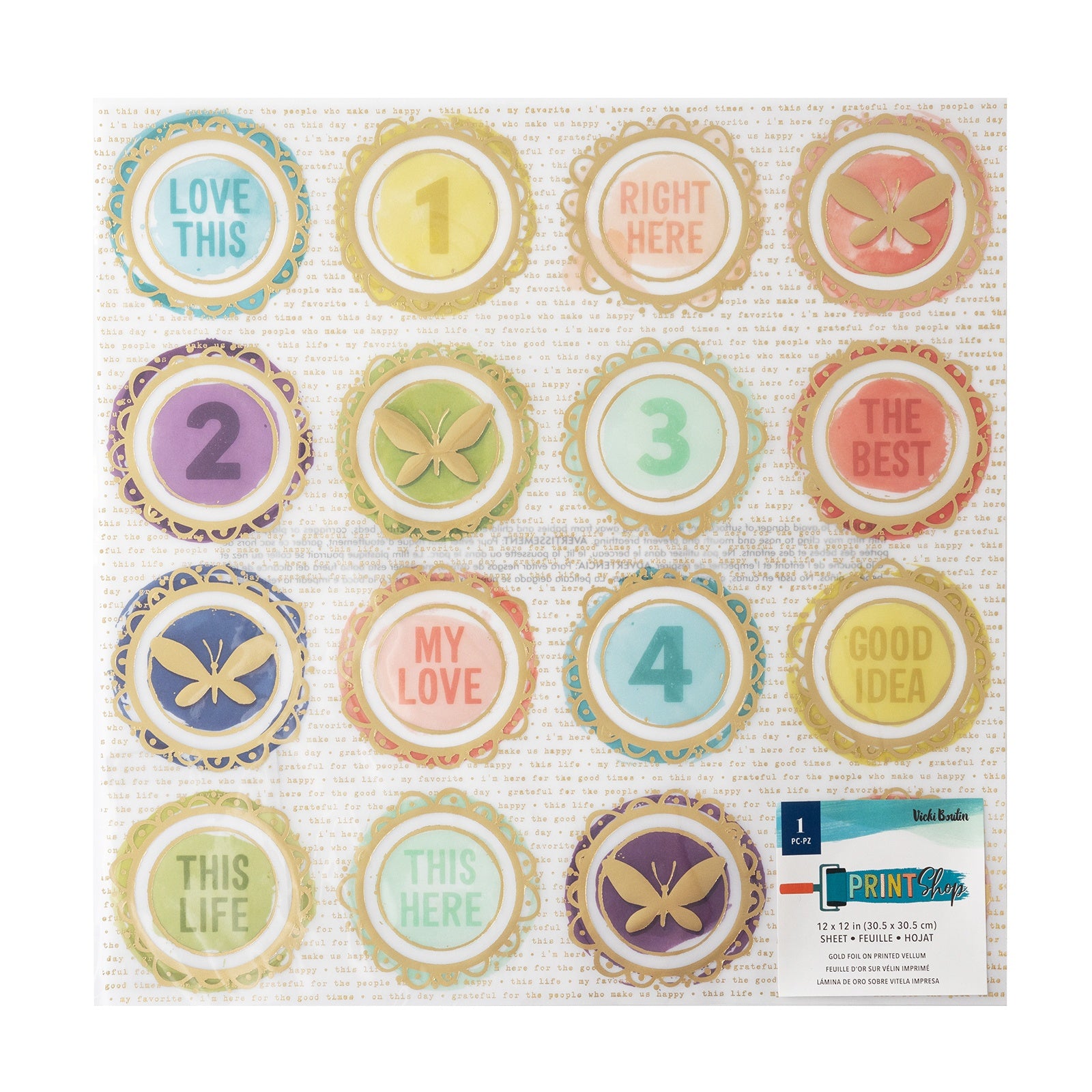 Vicki Boutin Print Shop Gold Foiled 12x12" Vellum Paper Pack