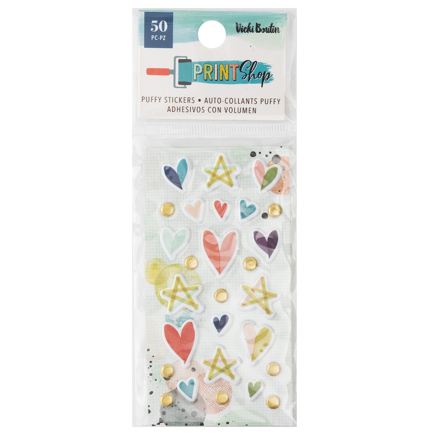 Vicki Boutin Print Shop Mini Puffy Stickers 50/Pkg-W/Gold Foil Accents