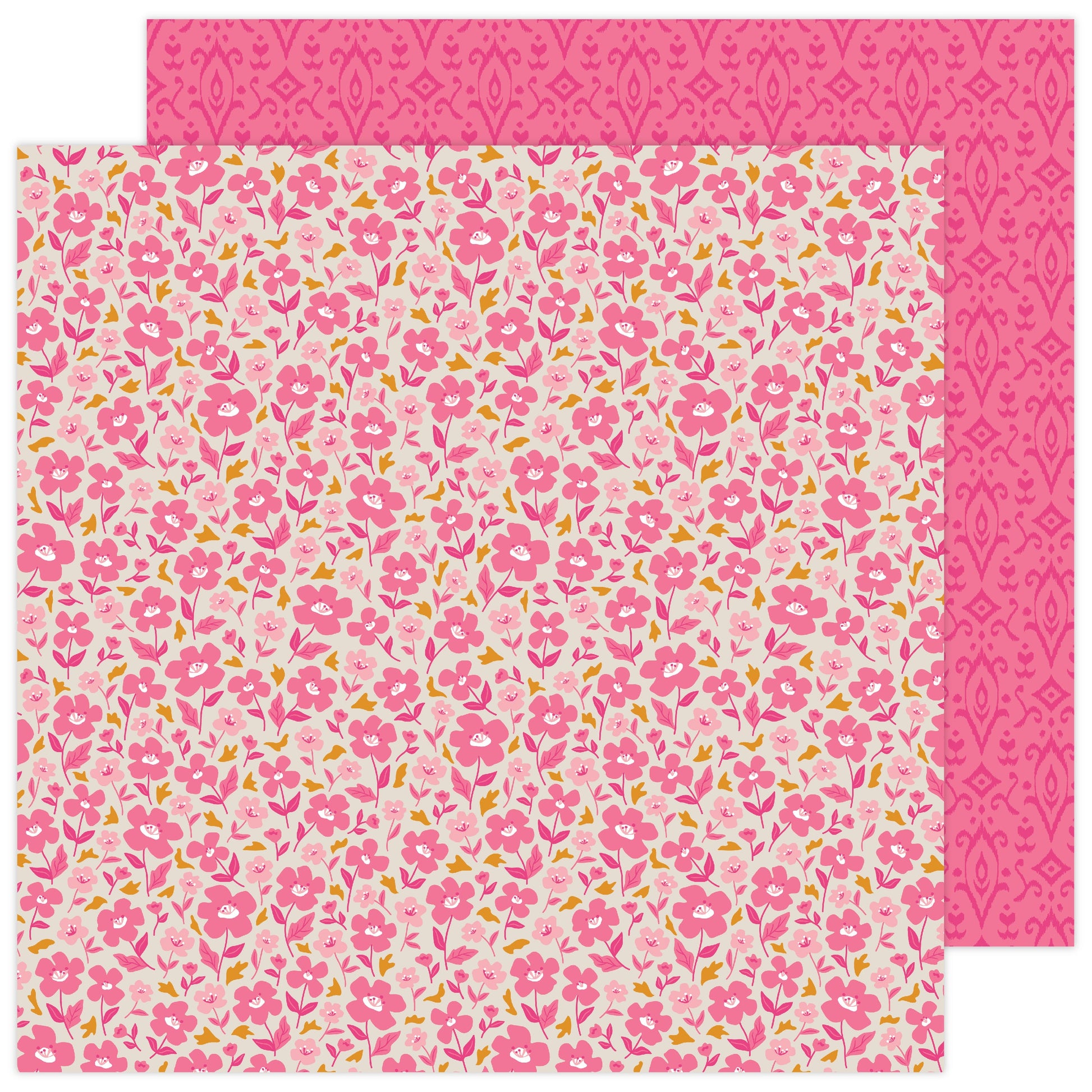 Scrapbook Paper 3 Sheets Set 12 Sq. *GLITTER* MOD RETRO FLOWERS PINK BROWN