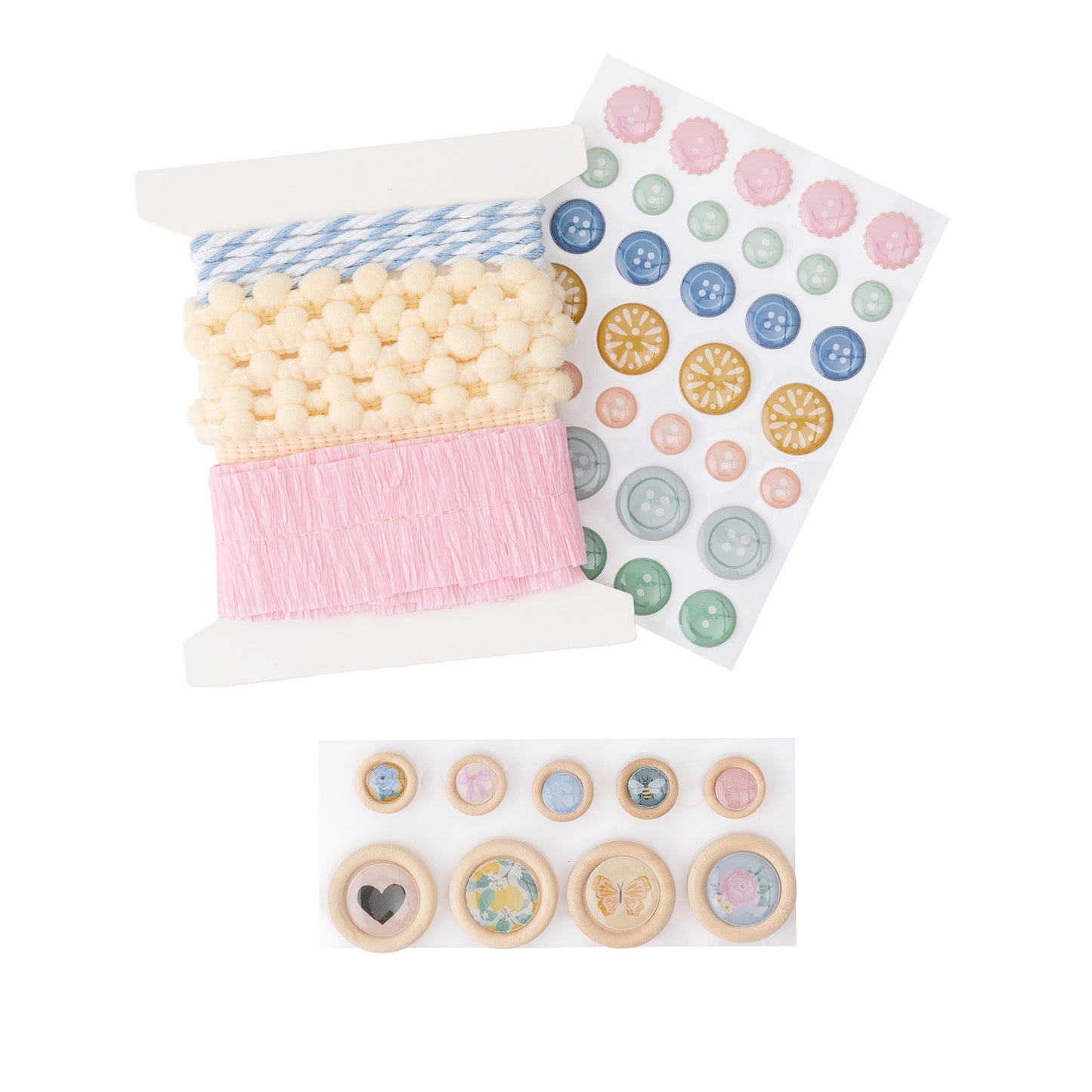 Maggie Holmes Parasol Embellishment Mix 72/Pkg-Buttons, Dots, Ribbon & Twine