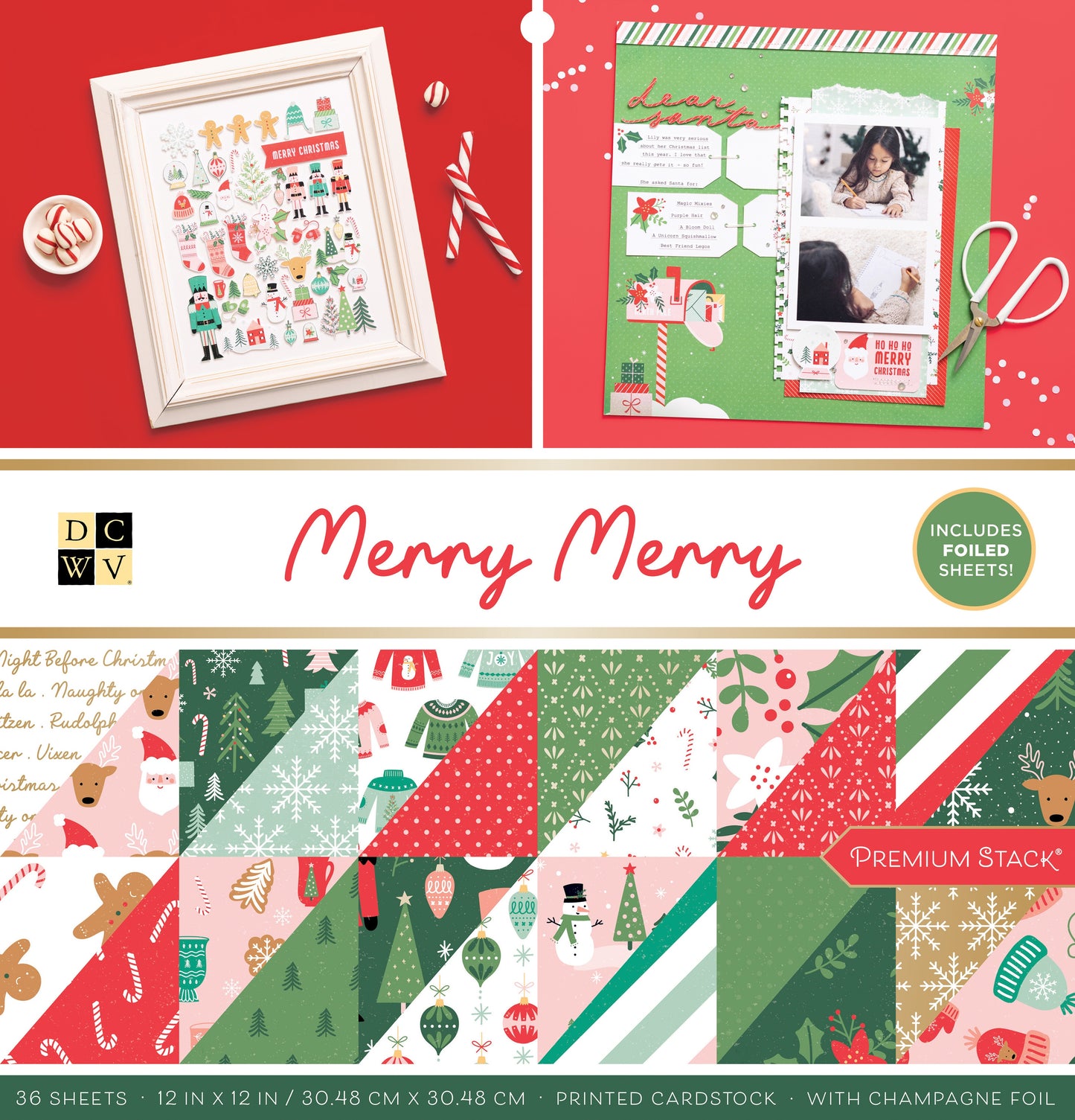 DCWV Double-Sided Cardstock Stack 12"X12" 36/Pkg-Merry Merry, W/Champagne Foil