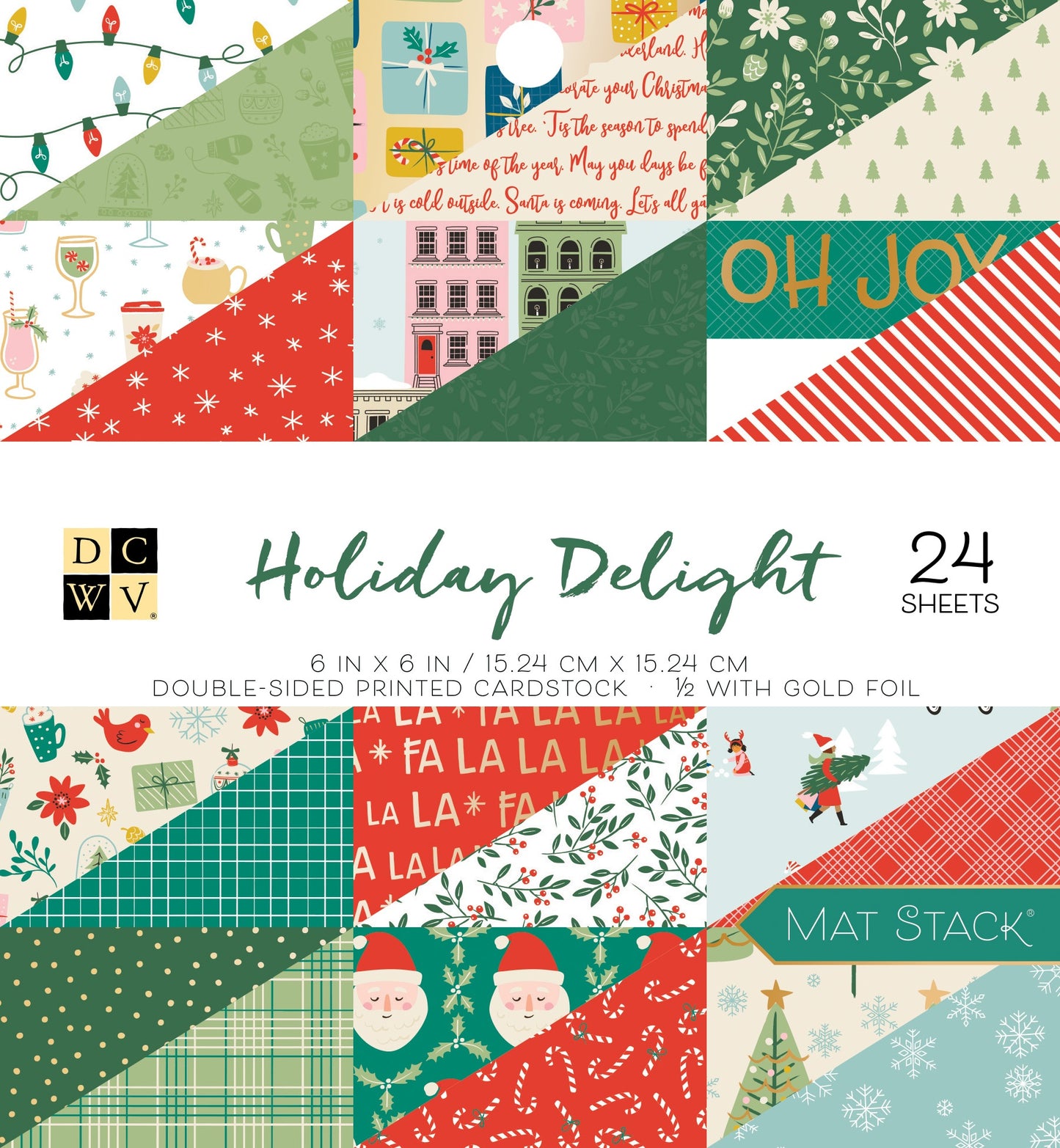 DCWV Double-Sided Cardstock Stack 6"X6" 24/Pkg-Holiday Delight, W/Gold Foil