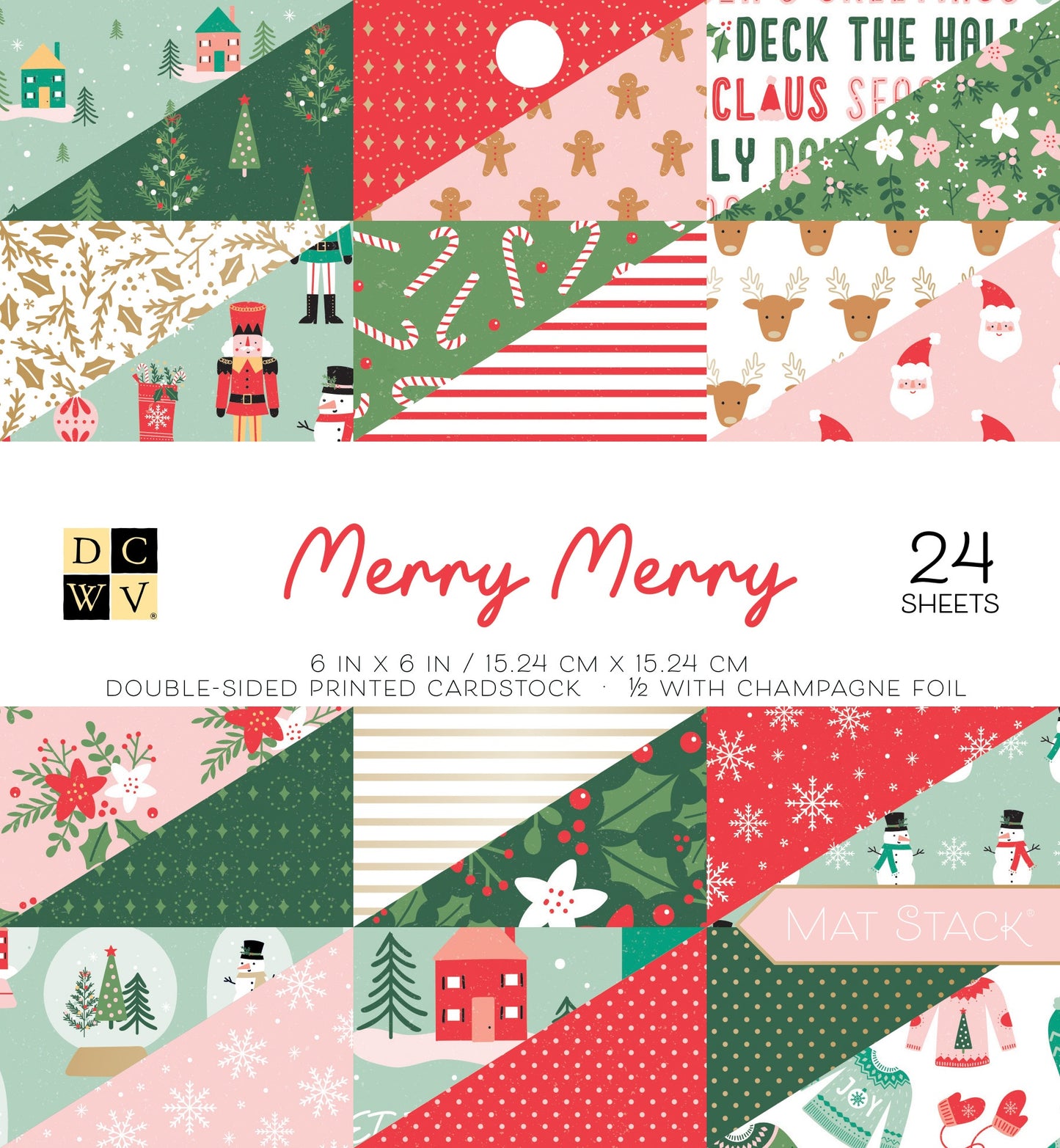 DCWV Double-Sided Cardstock Stack 6"X6" 24/Pkg-Merry Merry, W/Champagne Foil