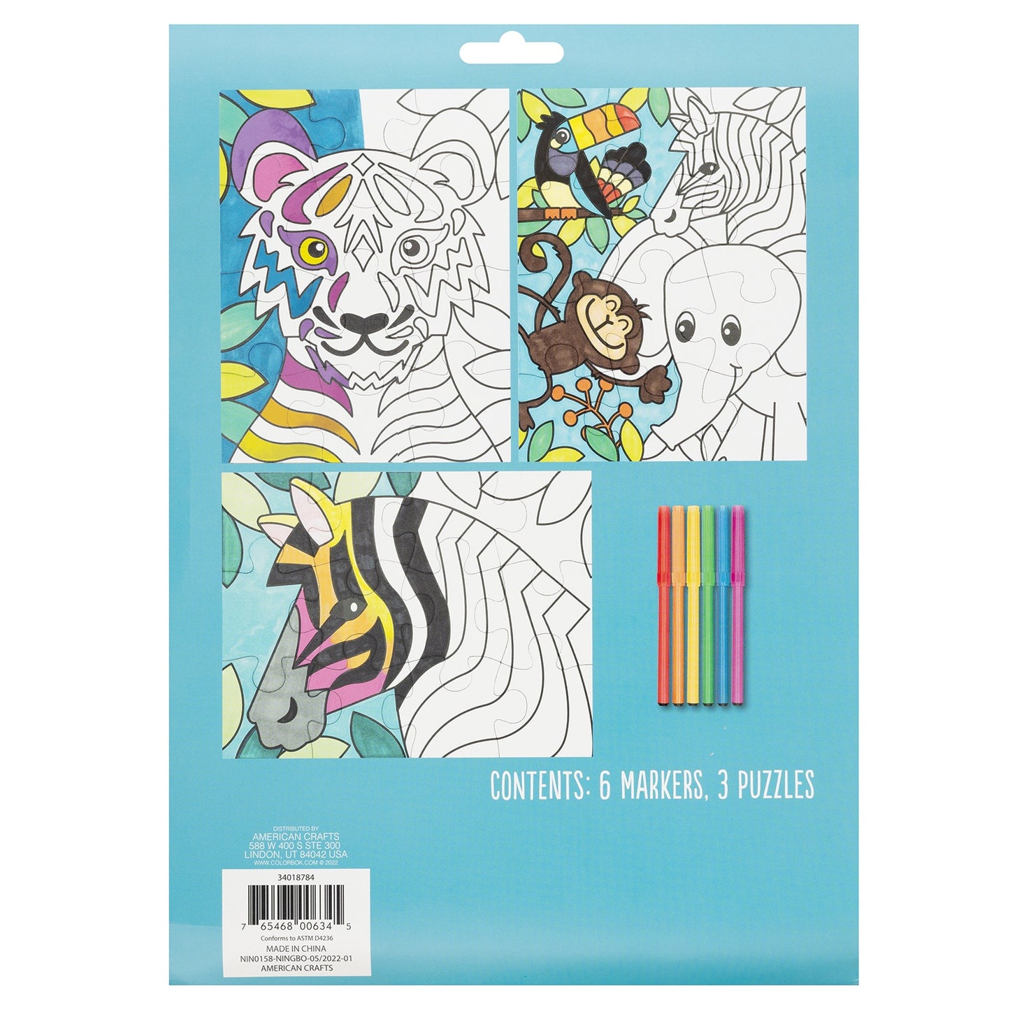 Colorbok Make It Colorful! Color Your Own Puzzles 3/Pkg-Animals