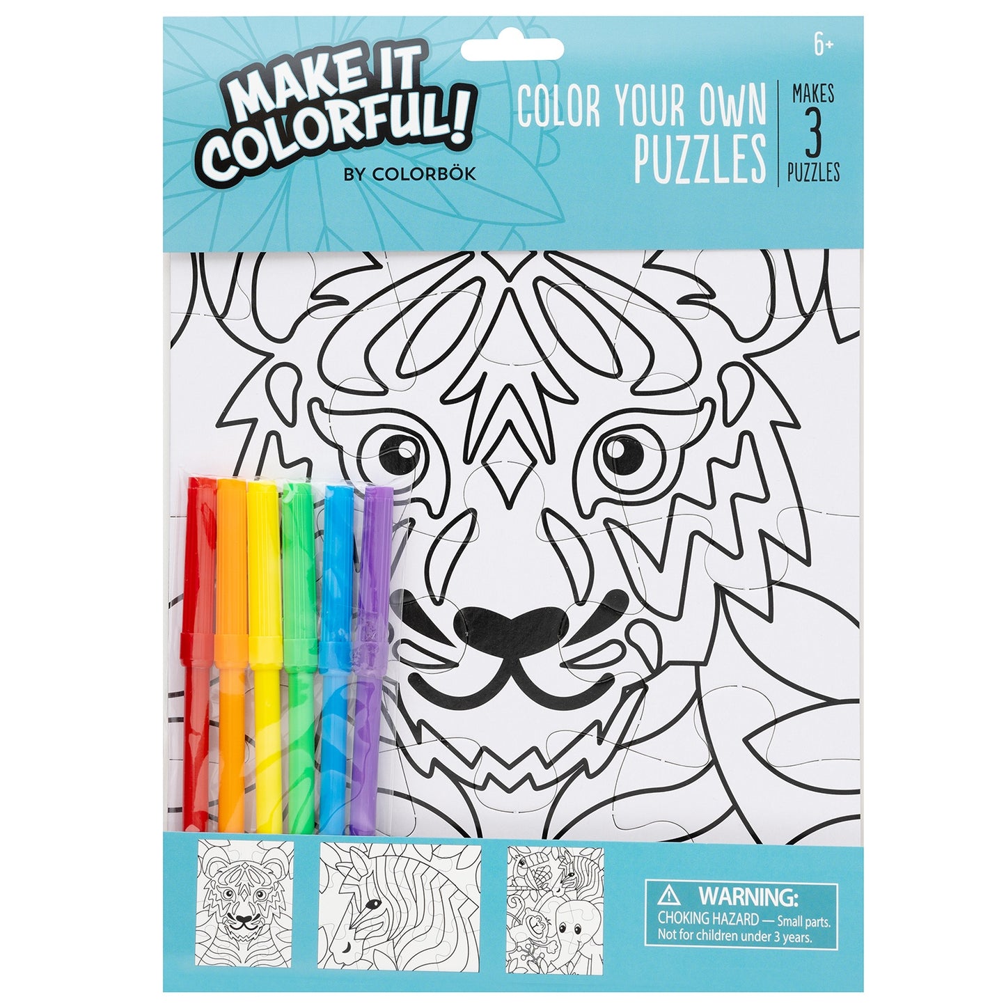 Colorbok Make It Colorful! Color Your Own Puzzles 3/Pkg-Animals